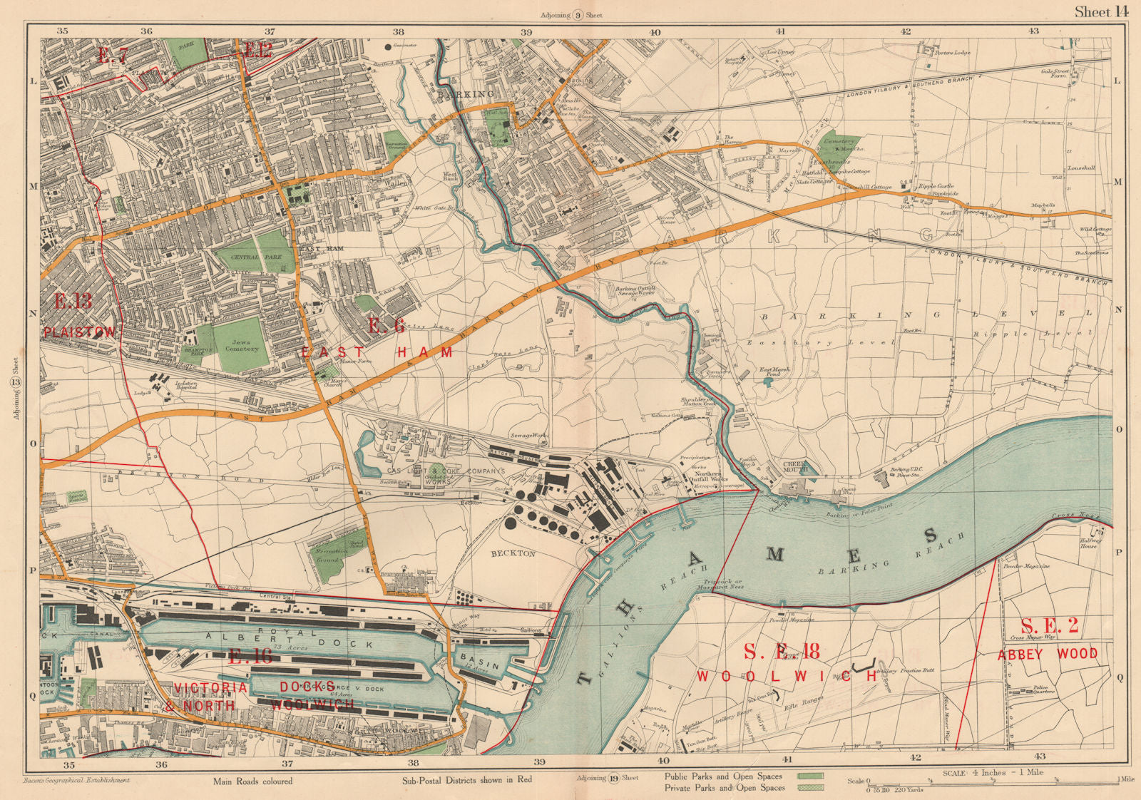 EAST HAM BARKING Plaistow Royal Docks North Woolwich Beckton. BACON 1927 map